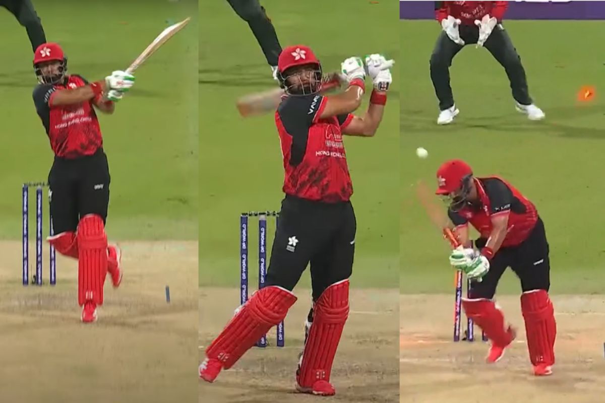 Babar Hayat gets clean bowled after hitting six.