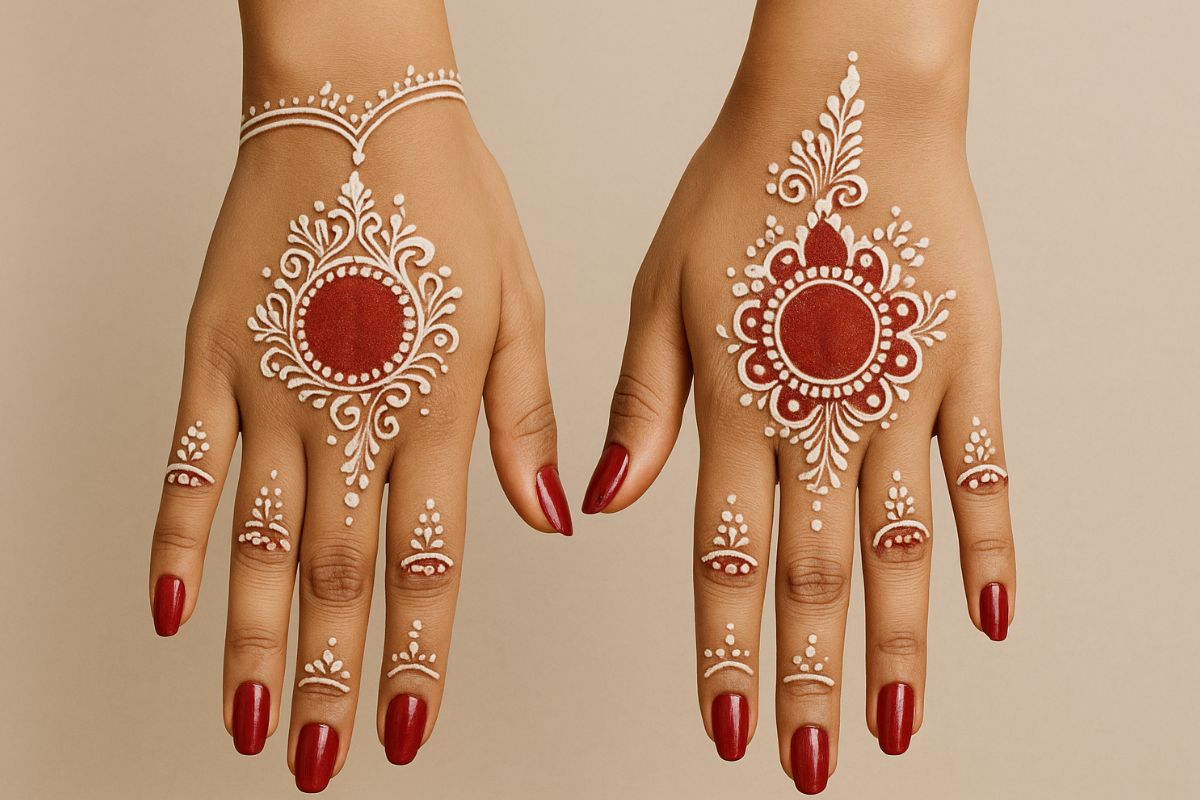 Back Hands Aaltaa Kumkum Mehndi Design For Legs