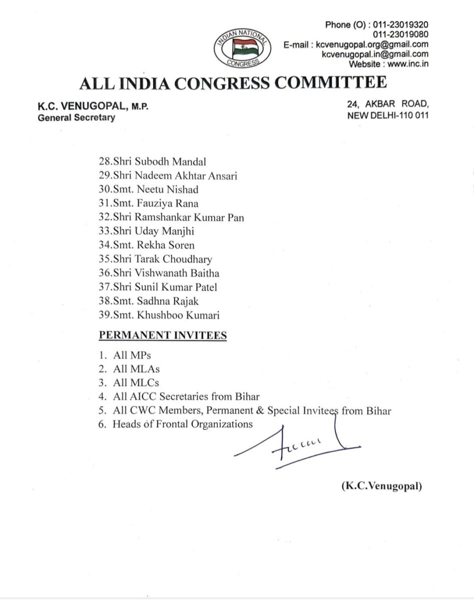 Bihar Congress Election Committee List 2