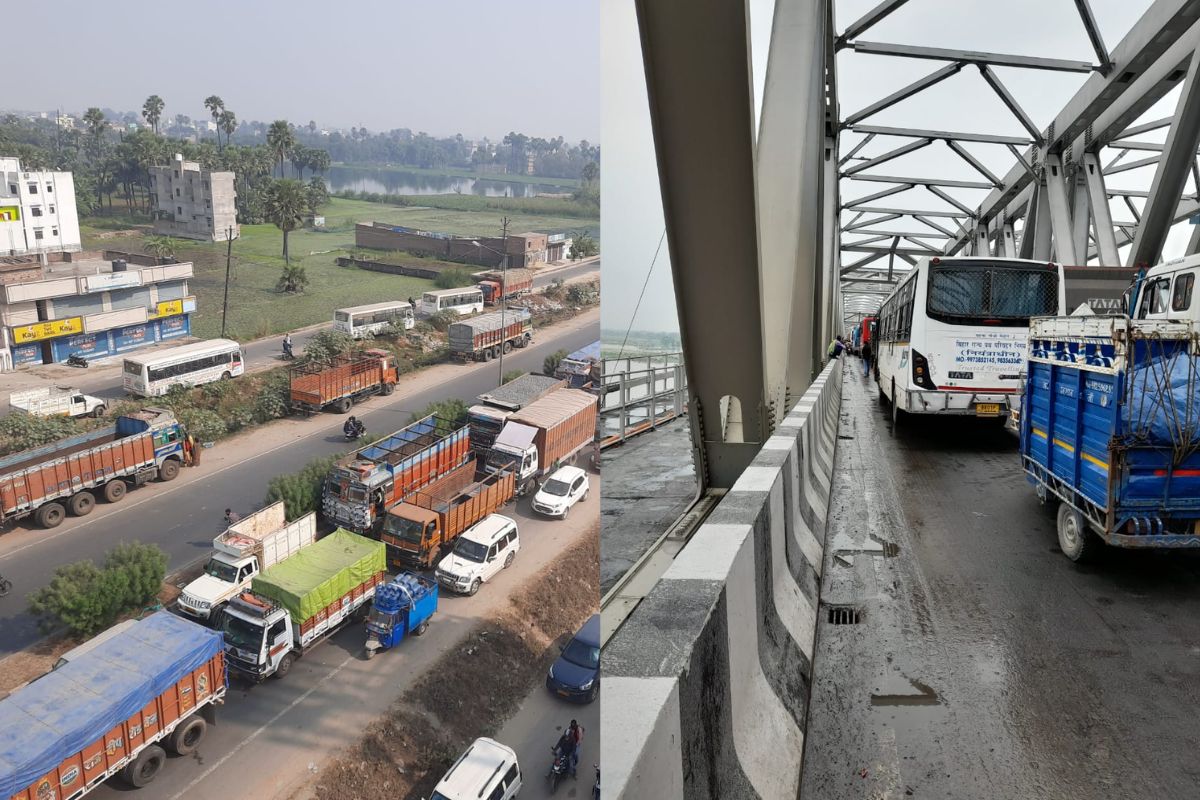 Bihar News traffic on Mahatma Gandhi Bridge long line of vehicles also Patna-Masaudhi Road