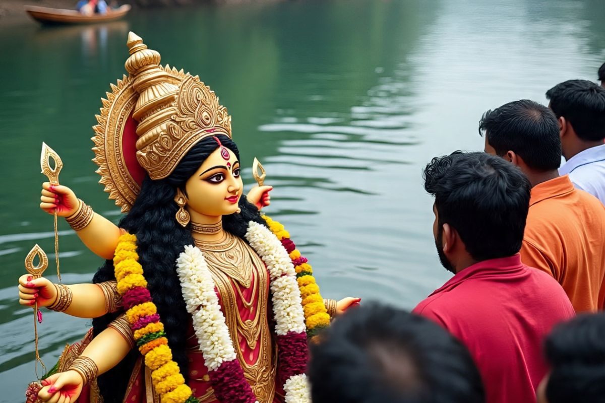 Durga Puja Bihar Videography during idol immersion action against throwing pieces of meat or stones