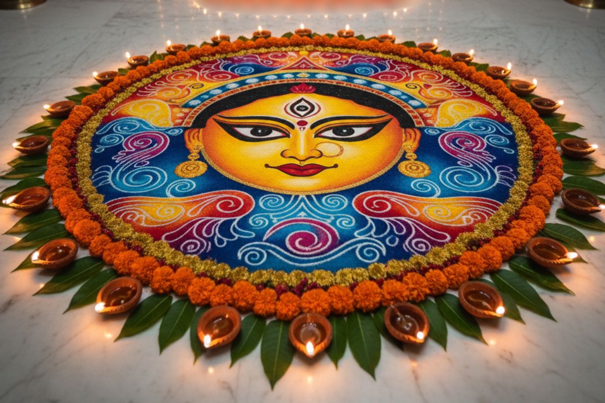 Durga Puja Rangoli Design