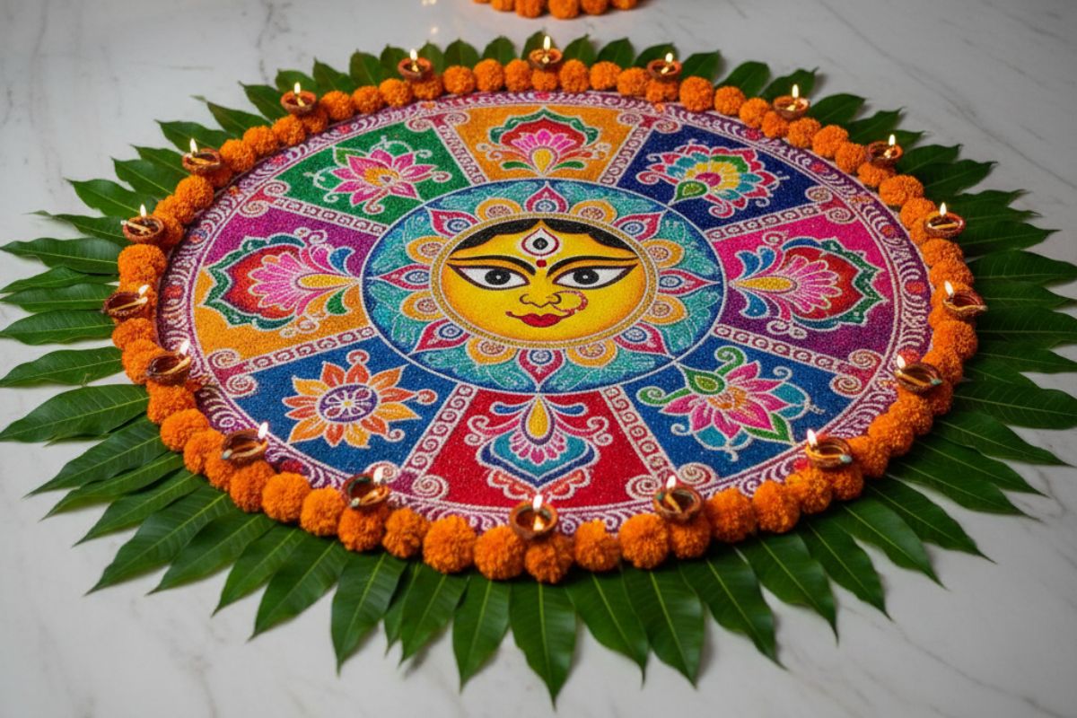Durga Puja Rangoli Design 6