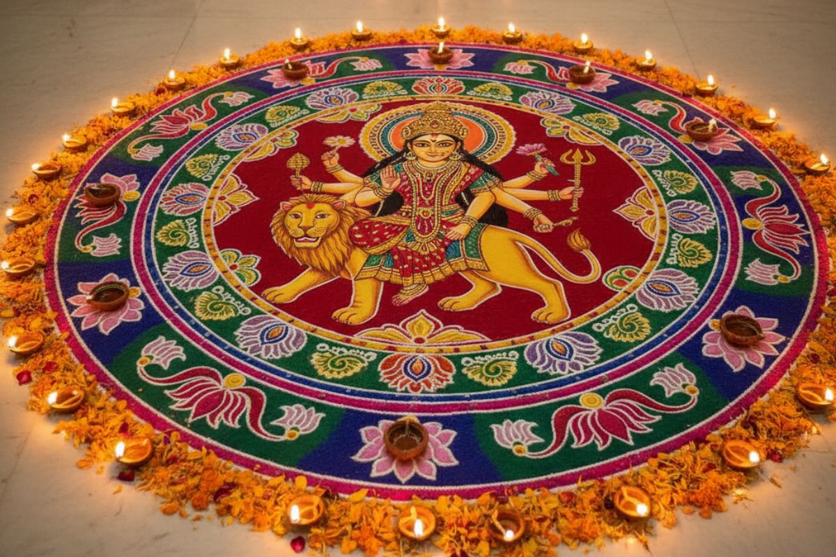 Durga Puja Rangoli Design