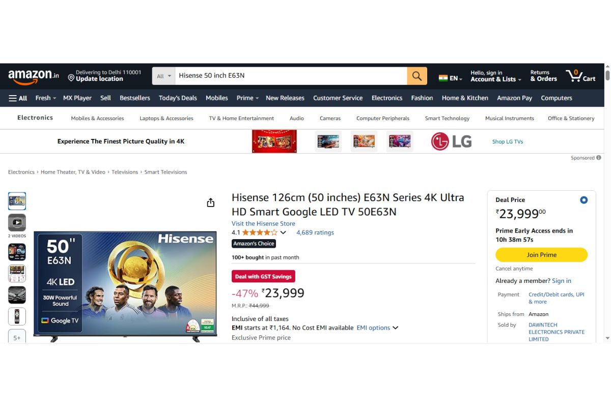 Hisense 50 Inch Smart Tv Price On Amazon