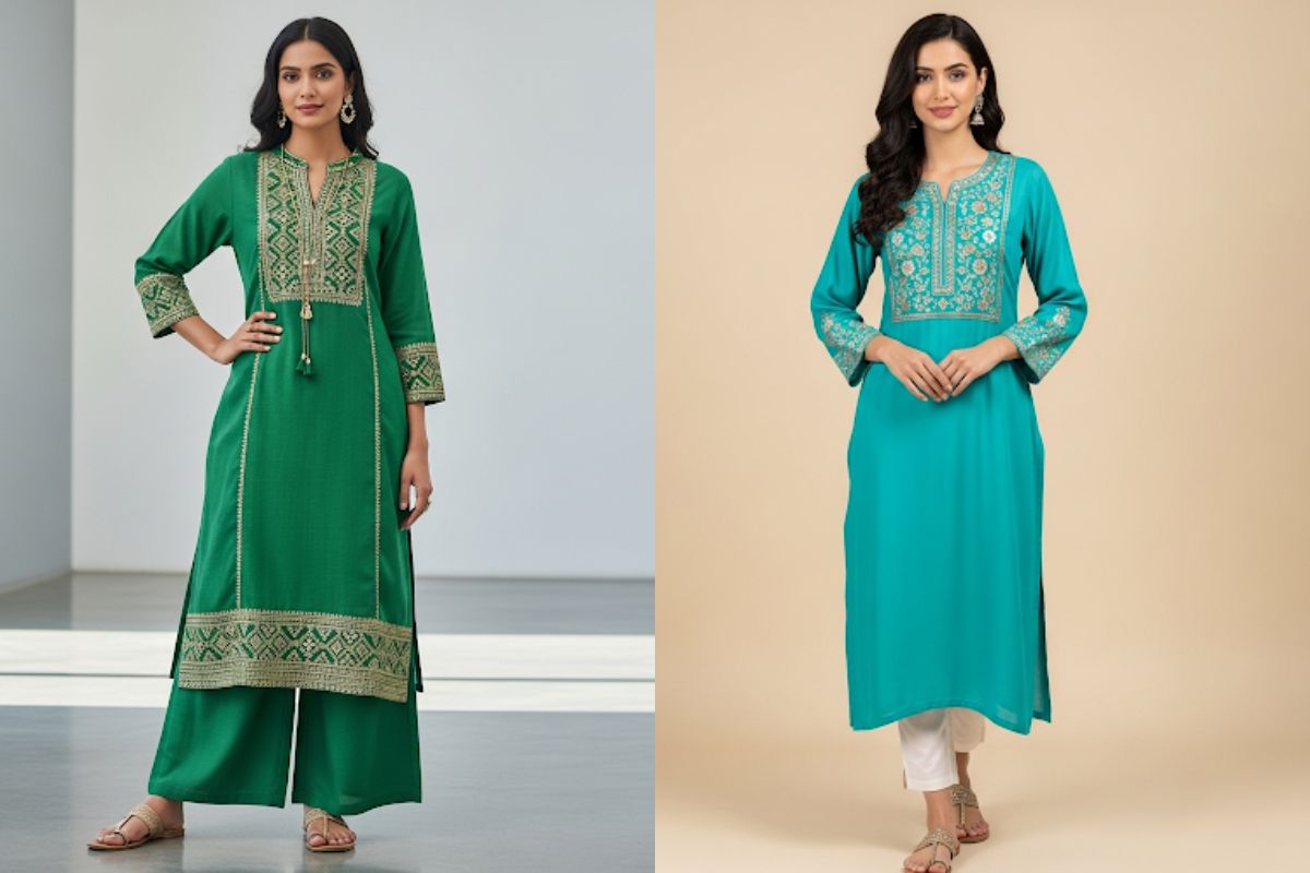 Latest Kurti Designs: सिंपल से लेकर स्टाइलिश, ये है ट्रेंडी लेटेस्ट कुर्ती डिजाइन 3 Long Kurti Designs (Ai Image)