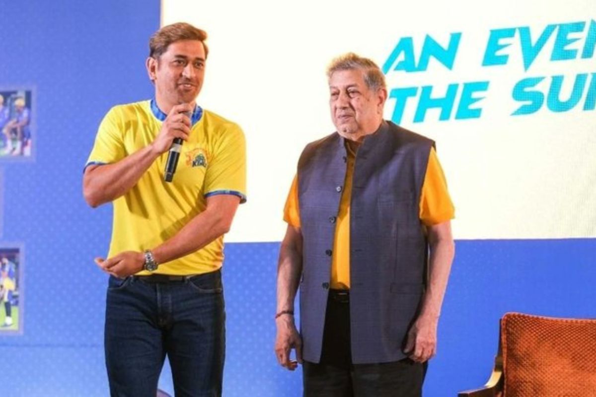 N Srinivasan and MS Dhoni in a CSK Event