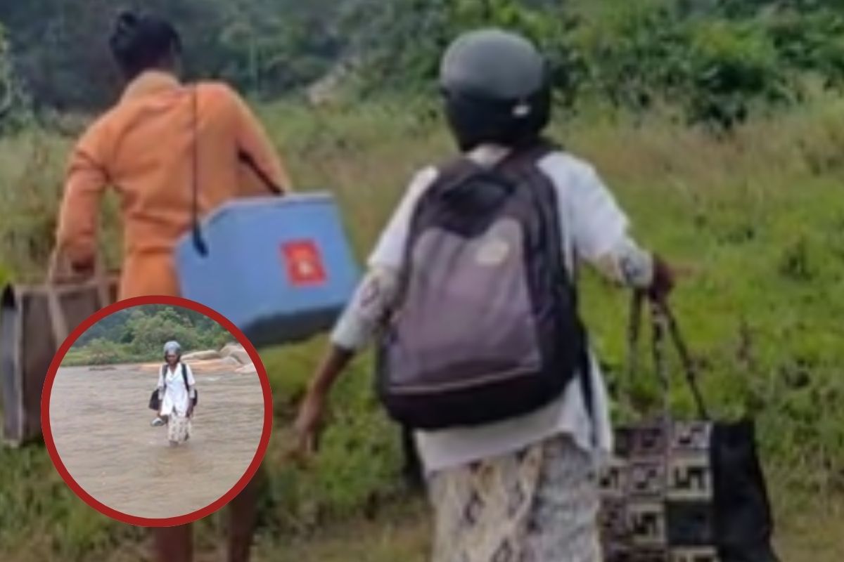 Nurse crossing river