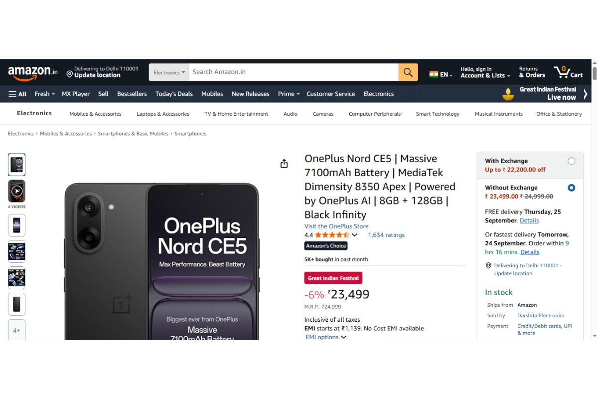 Oneplus Nord Ce 5G Price On Amazon