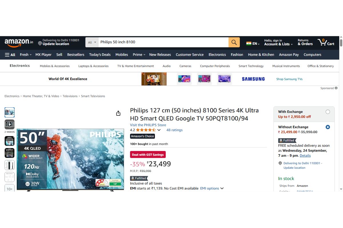 Phillips 50 Inch Smart Tv Price On Amazon