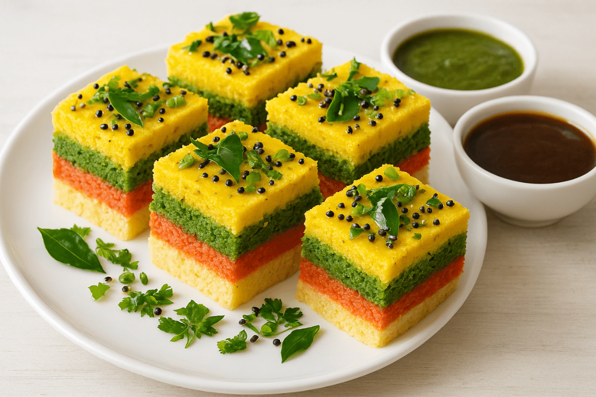 Spongy Rainbow Dhokla Recipe in Hindi