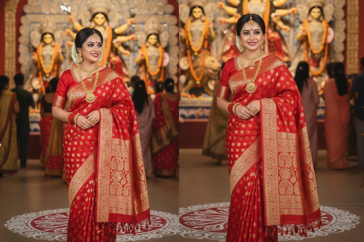 Red Saree Design 1