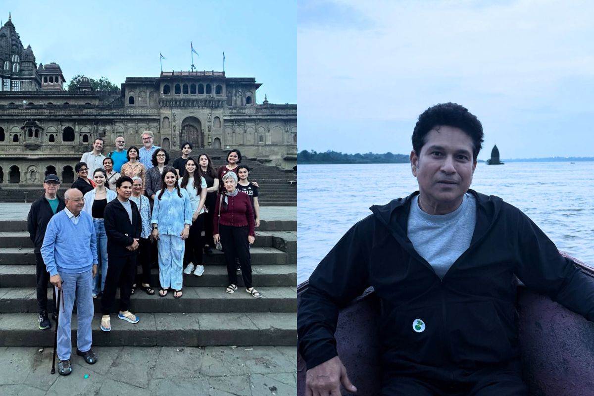 Sachin Tendulkar with Saaniya Chandhok and Sara Tendulkar on Family Trip .