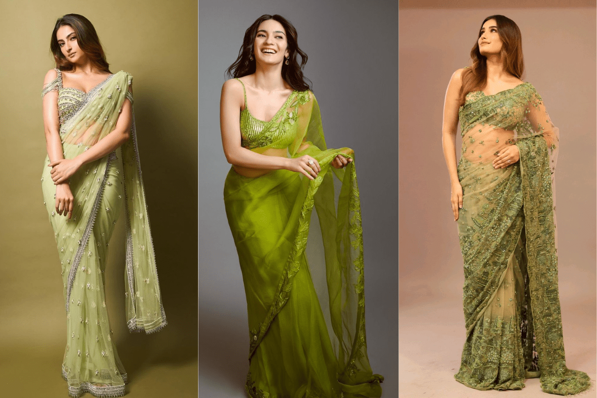 Trendy Bollywood Inspired Green Saree