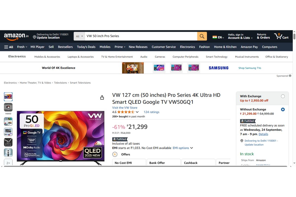 Vw 50 Inch Smart Tv Price On Amazon