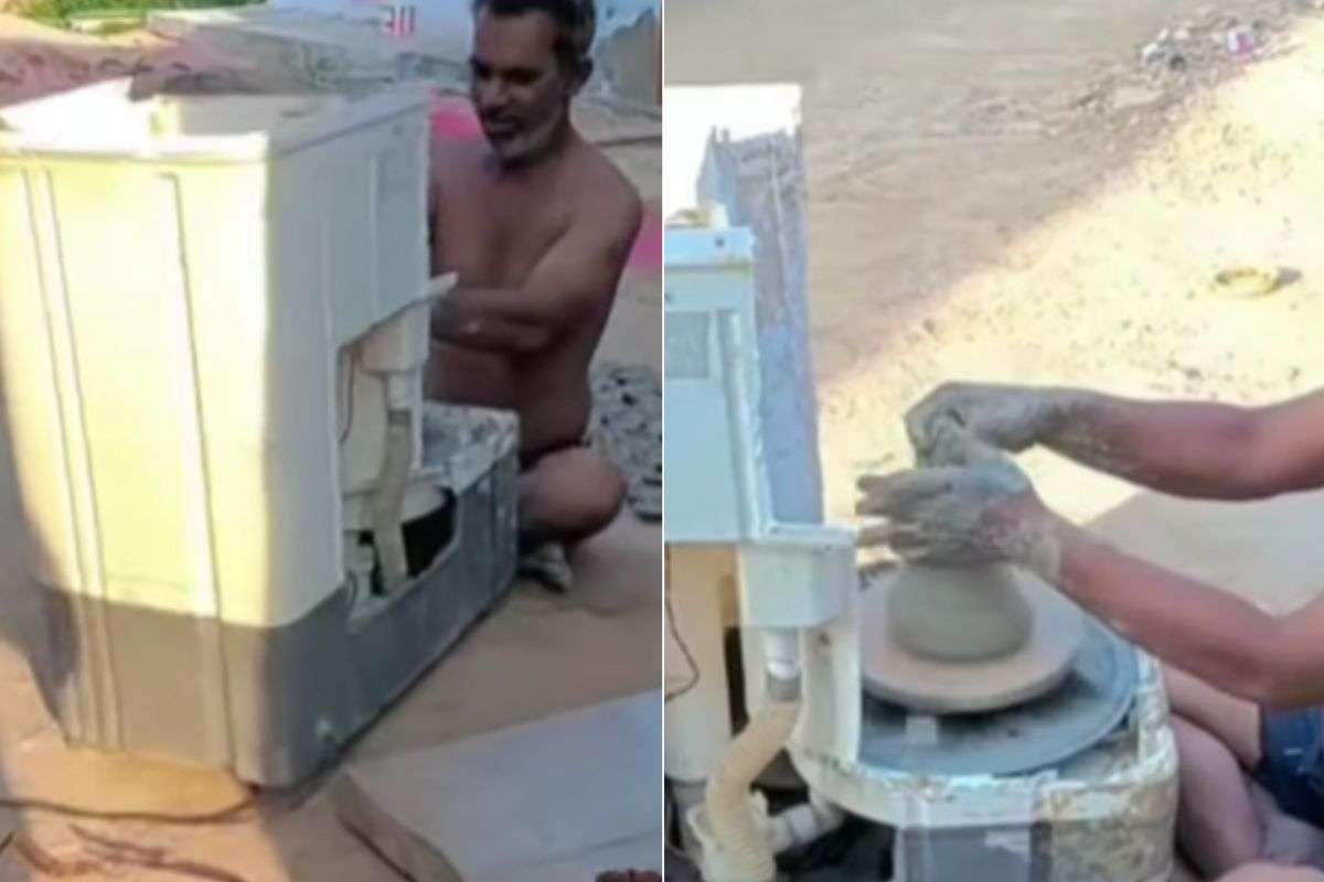 Viral video man use washing machine to make clay pot