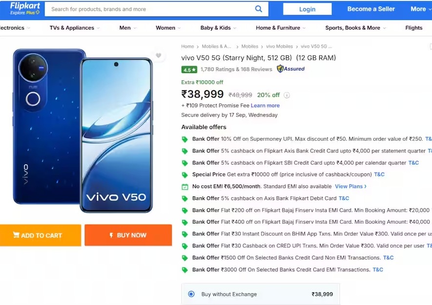 Vivo V50 Flipkart Page Sale Offer