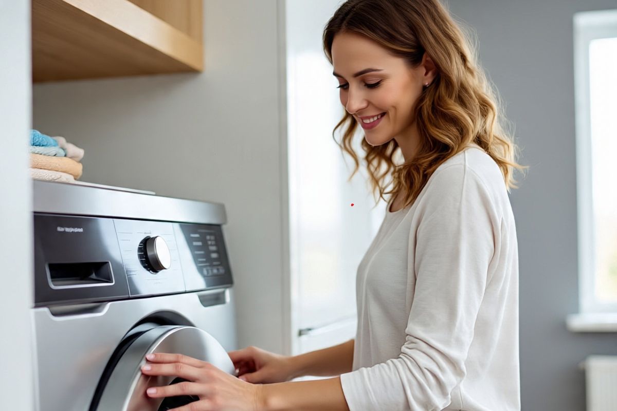 वाशिंग मशीन का इस्तेमाल करती महिला