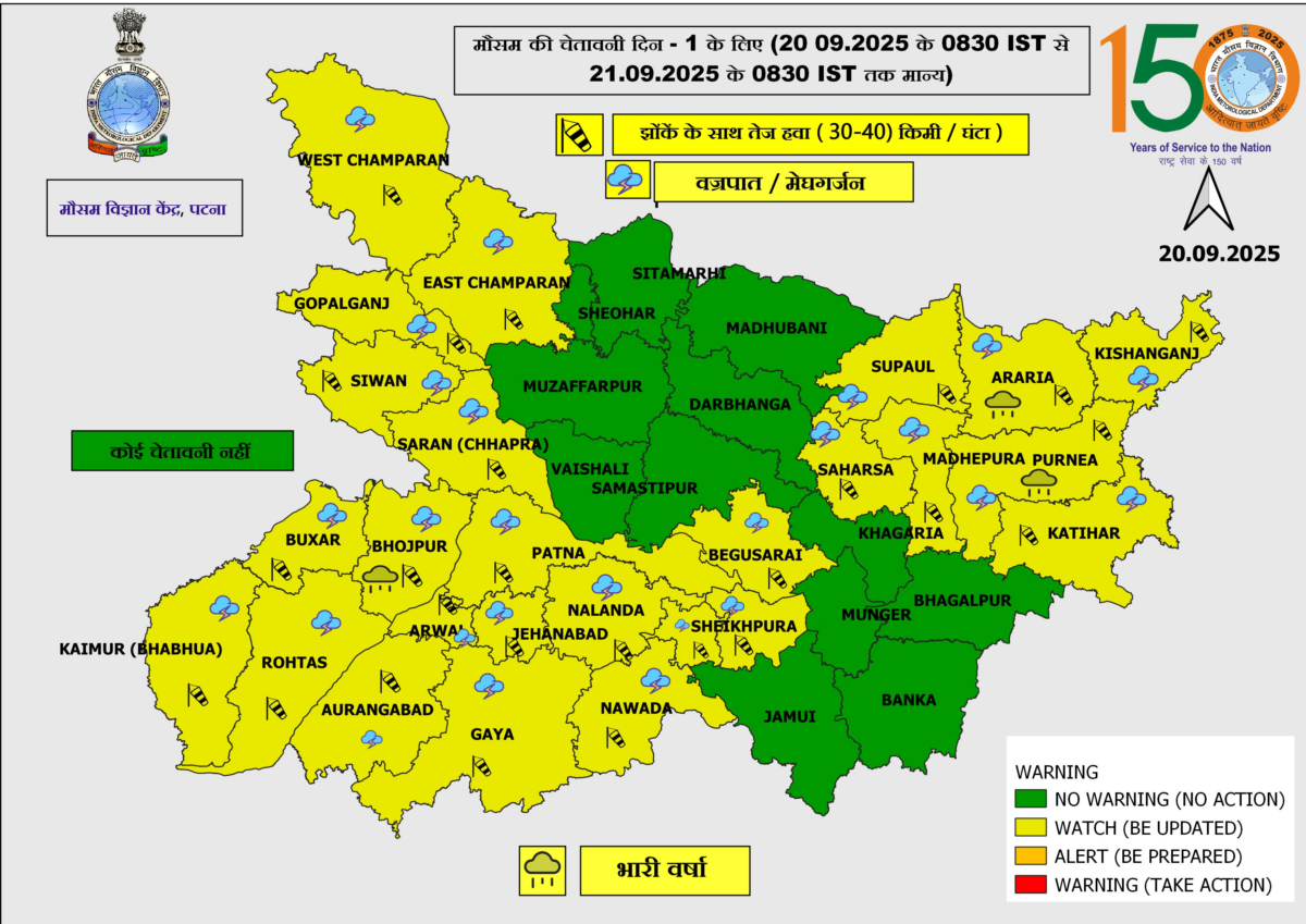 पूर्णिया, कटिहार समेत 3 जिलों में होगी भयंकर बारिश, Imd ने आंधी-तूफान और ठनका पर जारी किया येलो अलर्ट 1 Image 263