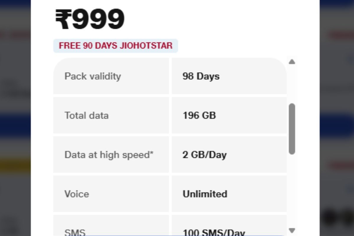 Jio का ये प्लान है जबरदस्त, मिलेगी 98 दिनों की वैलिडिटी और अनलिमिटेड डेटा, कीमत देख कहेंगे 'पहले क्यों नहीं लिया' 2 Jio 999 Rs Recharge Plan