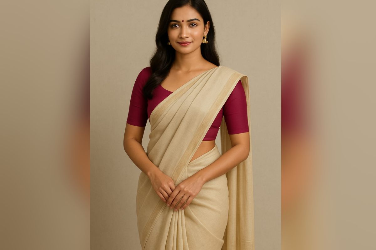 Plain Saree With Contrast Blouse