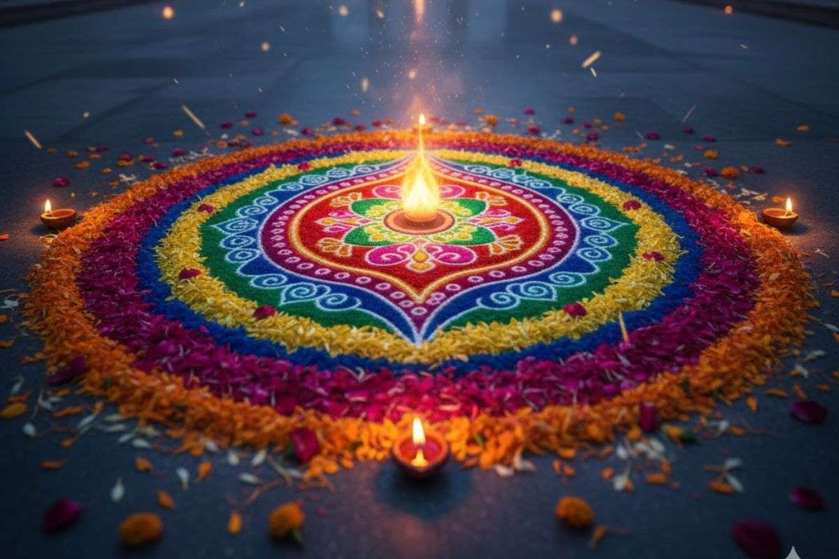 इस दिवाली सिर्फ दीयों से नहीं, Ai के रंगों से सजाइए, ट्राई करें ये ट्रेंडिंग रंगोली आइडियाज, जो बढ़ा देंगे घर की रौनक 6 Ai Diya Rangoli Design