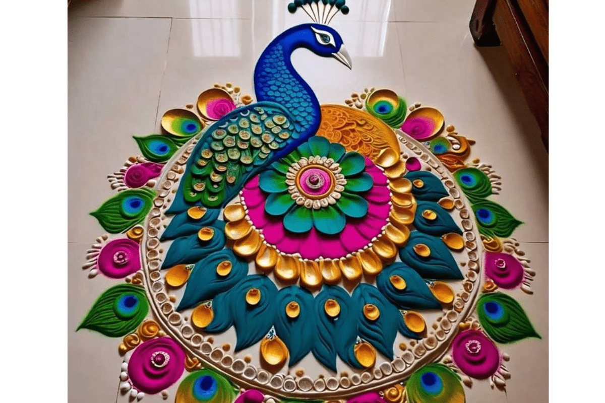 Beautiful Peacock Rangoli Designs