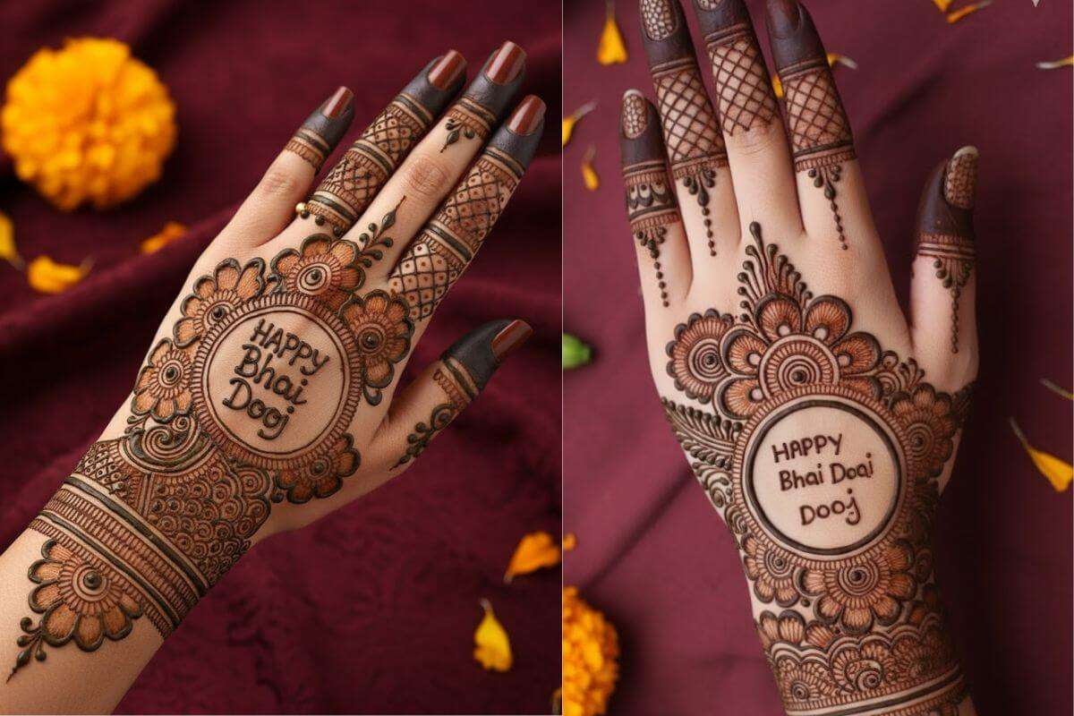 Bhai Dooj Special Mehndi Design: भाई-बहन के रिश्ते का प्यार बढ़ाएं, देखें भाई दूज स्पेशल ब्यूटीफुल मेहंदी डिजाइन 1 Bhai Dooj Special Mehndi Design 1