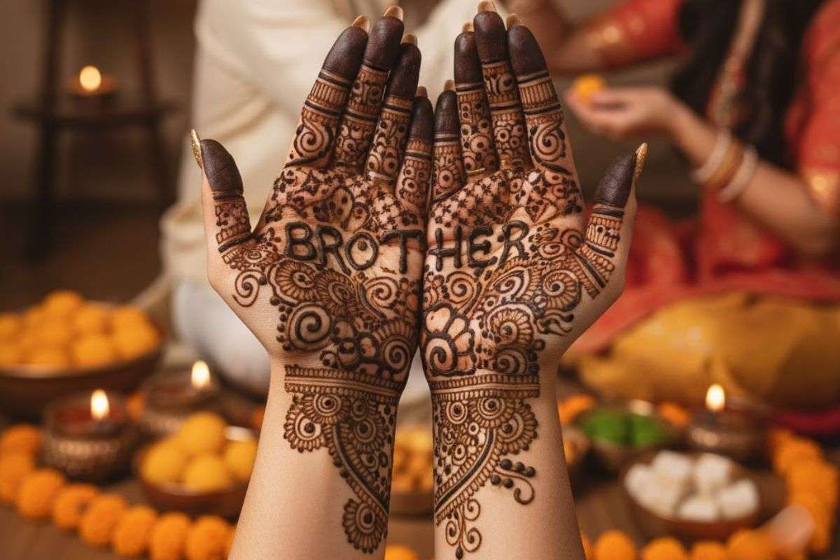 Mehndi Design For Bhai Dooj: भाई दूज के मौके पर हाथों में लगाएं ये लेटेस्ट मेहंदी डिजाइन, रचने के बाद लोग पूछेंगे आर्टिस्ट का नाम 1 Bhai Dooj Special Rangoli Design 9