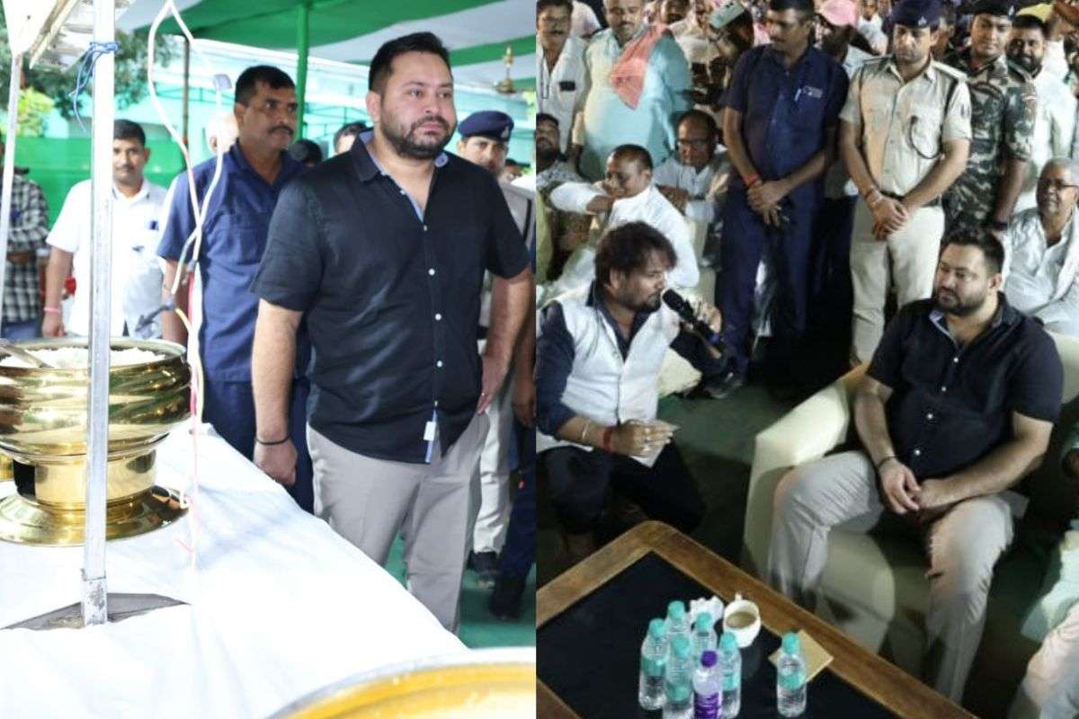 Bihar Politics Tejashwi Yadav arrives Raghopur enjoys bhajans and food