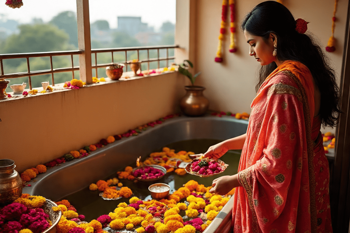 Chhath Puja 2025: छोटे घर या फ्लैट में भी बनाएं छठ घाट, जानें आसान तरीका और टिप्स 1 Chhath Puja Ghat In Balcony