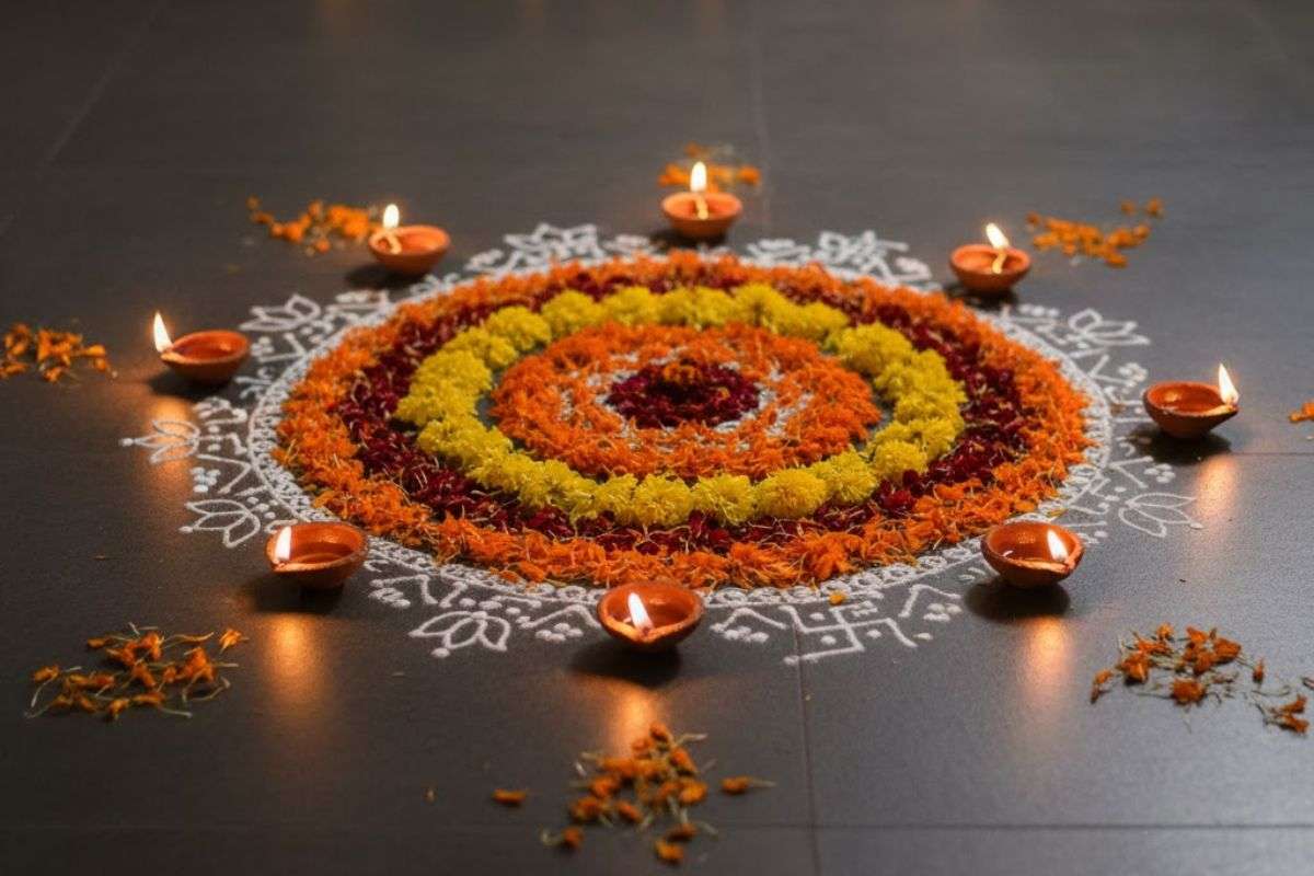 Dhanteras Flower Rangoli Design 1