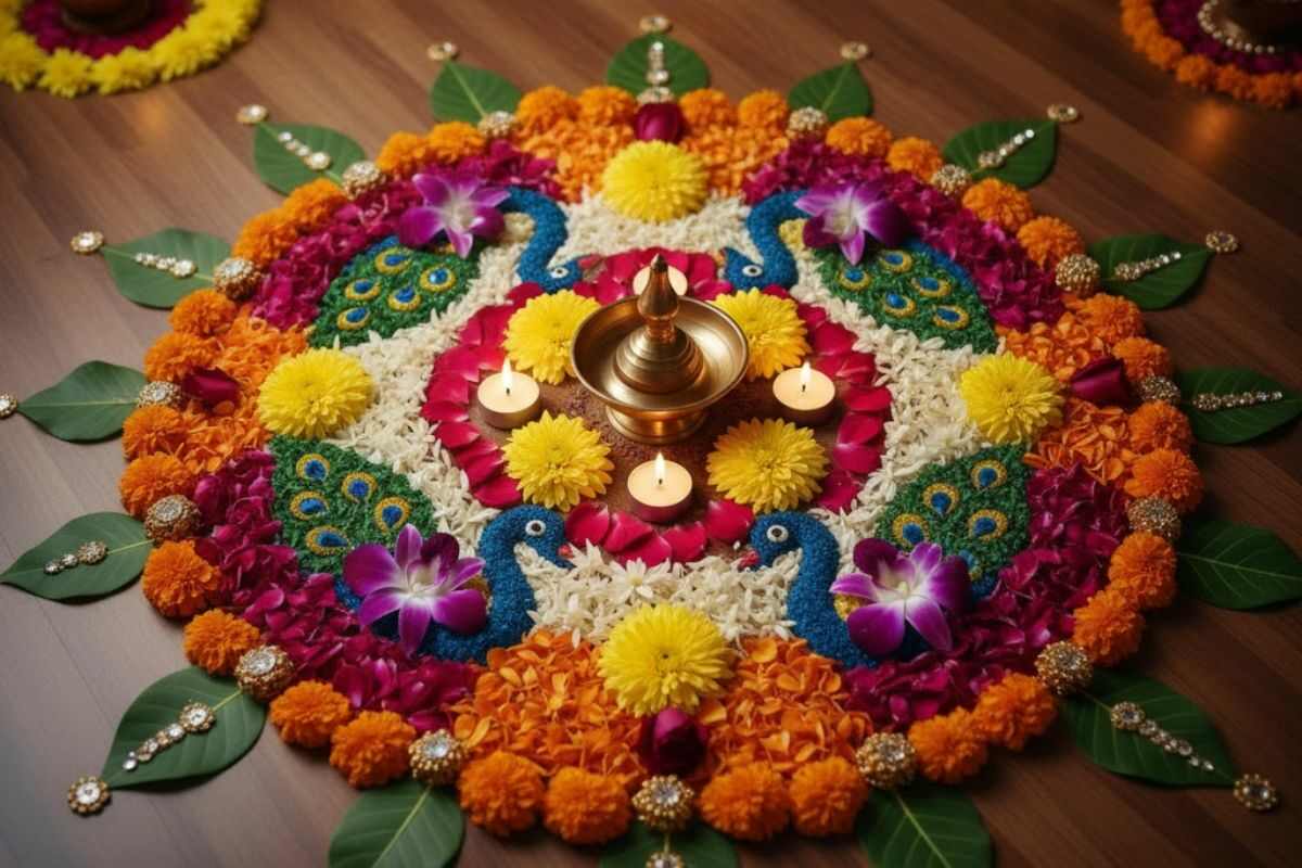 Rangoli Design For Diwali: ब्यूटीफुल रंगोली डिजाइनों से सजाएं घर का हर कोना, यहां देखें दिवाली स्पेशल बेस्ट रंगोली डिजाइन 1 Flower Rangoli Design For Diwali