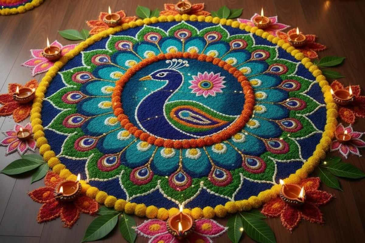 Rangoli Design For Diwali: ब्यूटीफुल रंगोली डिजाइनों से सजाएं घर का हर कोना, यहां देखें दिवाली स्पेशल बेस्ट रंगोली डिजाइन 5 Peacock Rangoli Design For Diwali