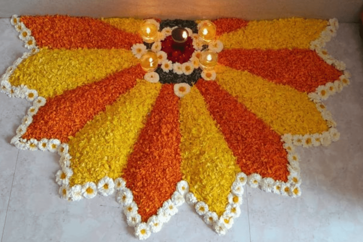 Dhanteras Rangoli Designs: धनतेरस पर घर सजाएं इन खूबसूरत रंगोली डिजाइंस से, आएगी मां लक्ष्मी की कृपा 9 Flower Rangoli Designs Dhanteras