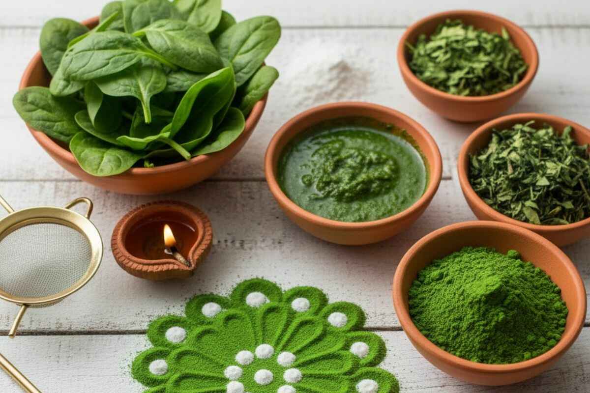 Homemade Rangoli Colours For Diwali: बिना मार्केट जाए, घर पर ही तैयार करें दिवाली के लिए होममेड रंगोली कलर 2 Green Colour For Rangoli