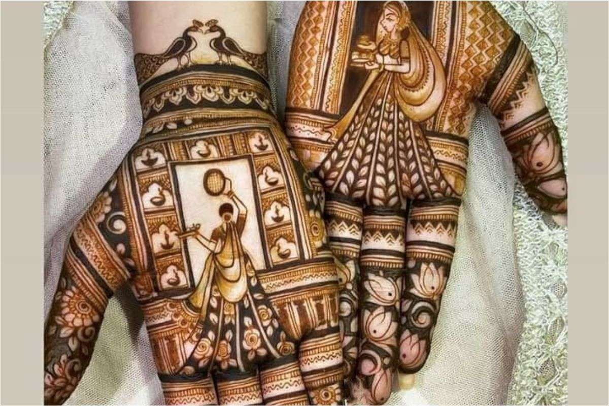 Latest Karwa Chauth Mehndi Designs: पति के नाम से सजाएं हथेलियां, देखें लेटेस्ट मेंहदी डिजाइन्स 4 Latest-Karwa-Chauth-Mehndi-Designs :पोर्ट्रेट और लव स्टोरी डिजाइन