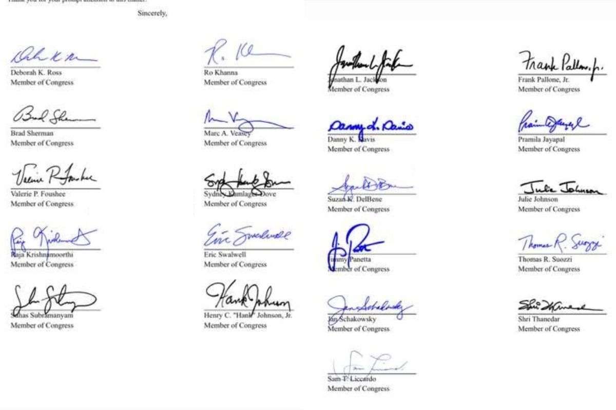 Letter signed by Democratic Senator