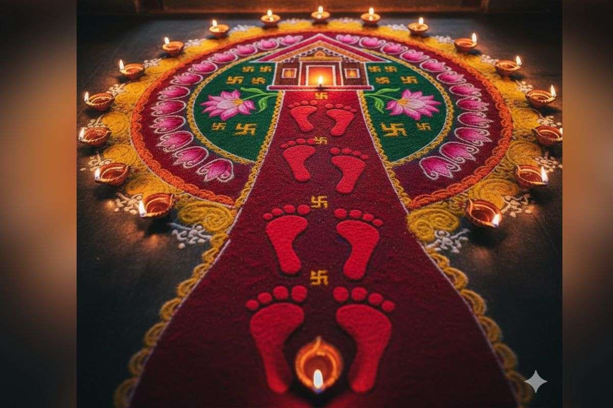 Mata Lakshmi Footprints Rangoli Design
