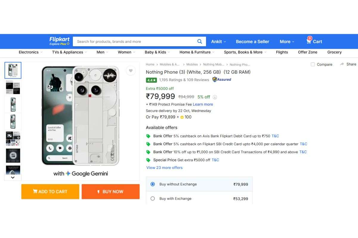 Nothing Phone 3 Price On Flipkart
