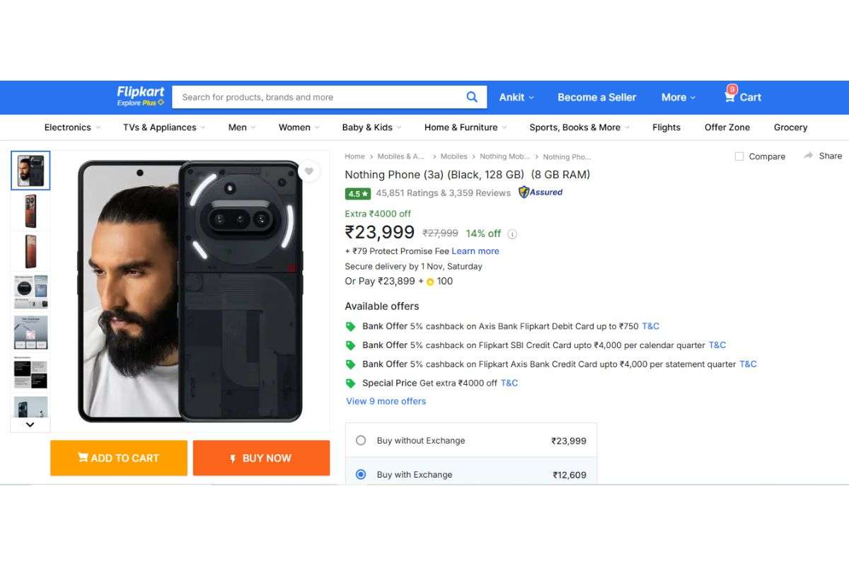 Flipkart Big Bang Diwali Sale कल हो रहा खत्म, सस्ते दाम पर मिड-बजट स्मार्टफोन खरीदने का आखरी मौका 3 Nothing Phone 3A Price Detail On Flipkart