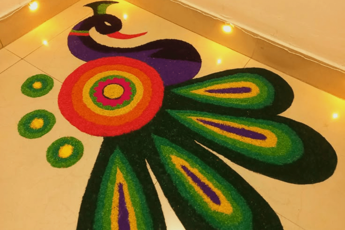 Peacock Rangoli Designs For Diwali
