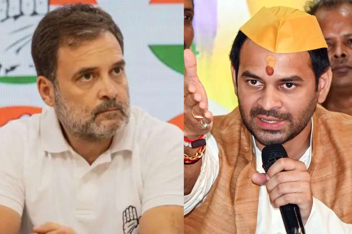 लेफ्ट में राहुल गांधी और राइट में तेज प्रताप