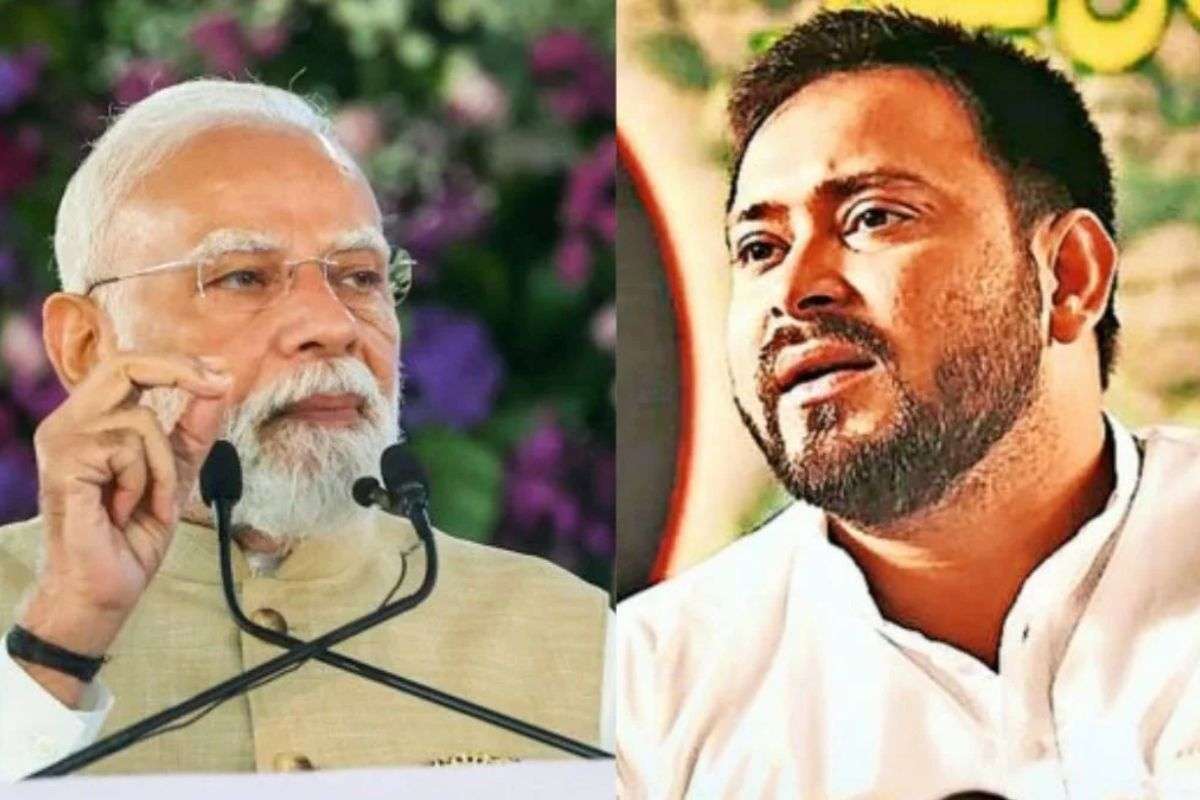 लेफ्ट में पीएम मोदी राइट में तेजस्वी यादव