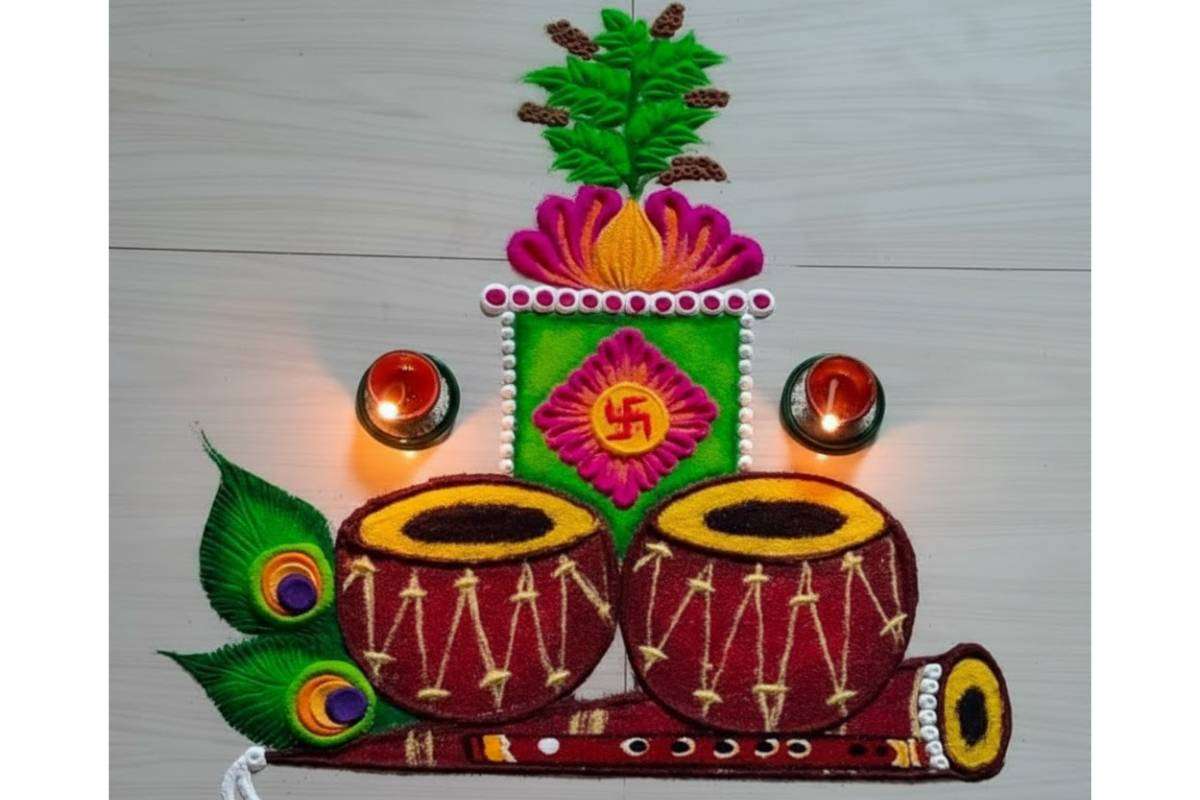 Tulsi Vivah Rangoli Design: देवउठनी एकादशी पर सजाएं तुलसी चौरा - देखें तुलसी विवाह 2025 के लिए बेस्ट रंगोली डिजाइन 9 Rangoli Design Simple And Beautiful Min