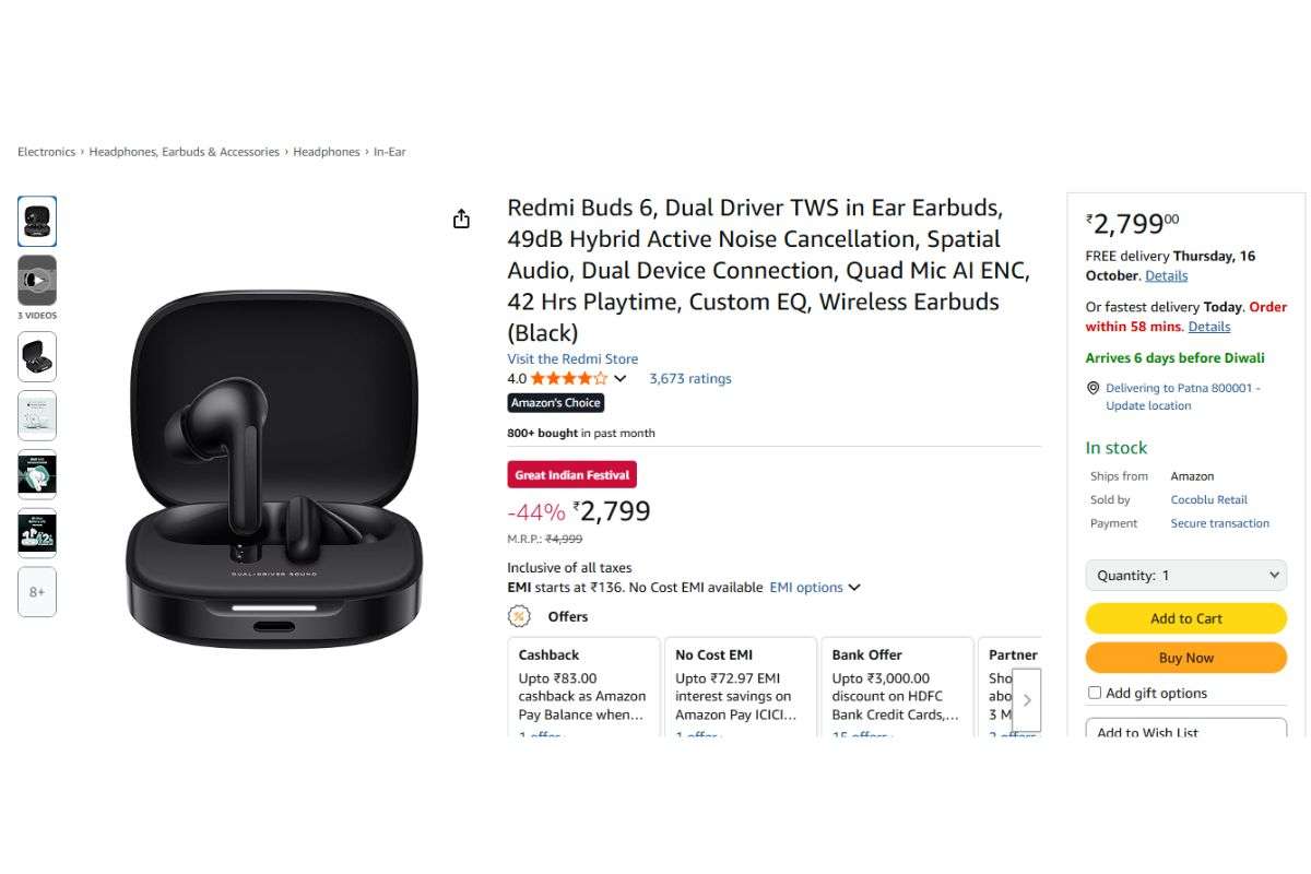 Realme Buds 6 Price On Amazon