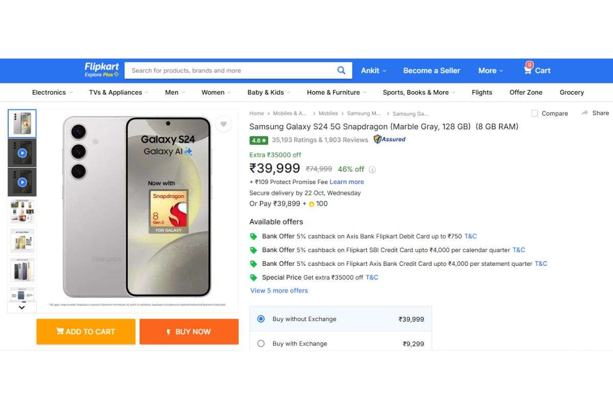 Samsung Galaxy S24 Price On Flipkart