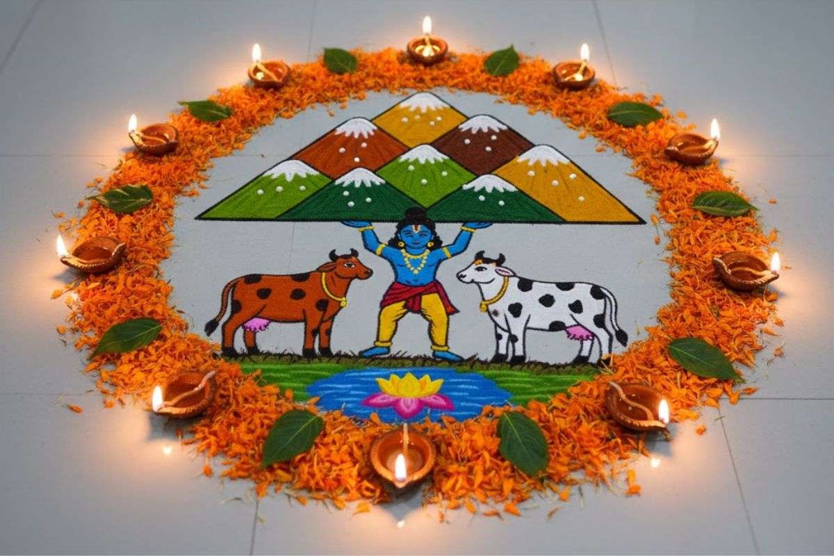 Govardhan Puja Rangoli Design: इस गोवर्धन पूजा ट्राई करें Ai से बने यूनिक रंगोली डिजाइन्स, डेकोरेशन में लग जाएंगे चार चांद 9 Simple Govardhan Puja Rangoli Designs
