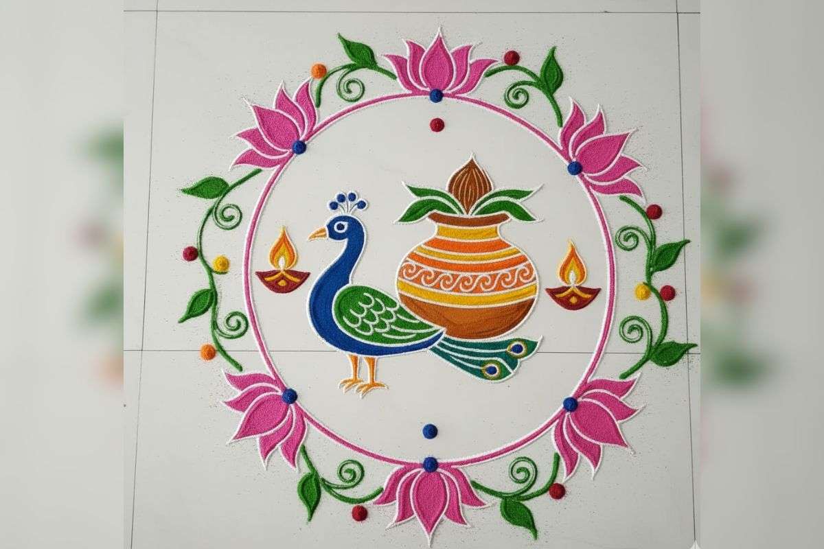 Tulsi Vivah Rangoli Designs: घर में आएगा सुख-समृद्धि का सवेरा, तुलसी विवाह के शुभ अवसर पर बनाएं ये खूबसूरत रंगोली डिजाइन 3 Tulsi Vivah Rangoli Design 3