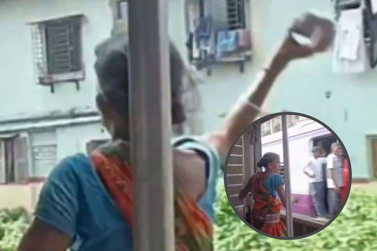 Woman Throw Stone On Train